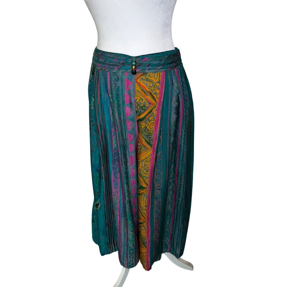 VTG Casual Corner Rayon 2pc Set 8 10 Teal Floral Poetcore Boho Artsy Festival - Picture 6 of 16
